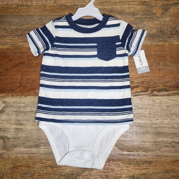 New Layered-Look Indigo Striped Bodysuit 24m - Picture 1 of 3